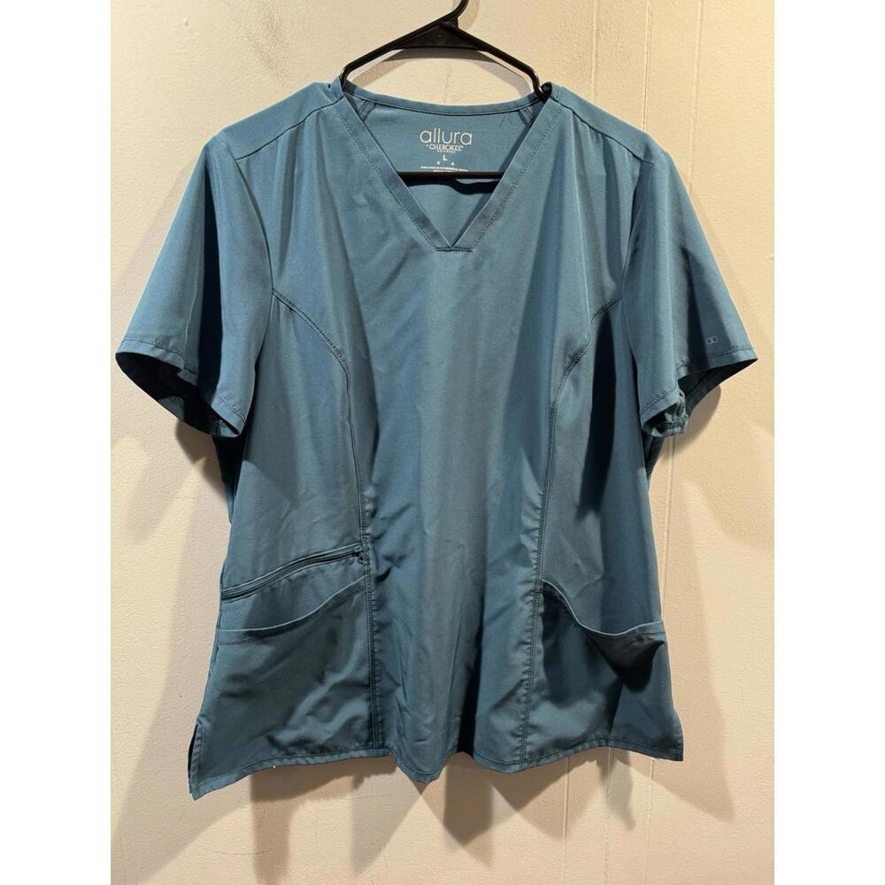 Womens Allura By Cherokee Uniform Size Large Blue Nurse Top